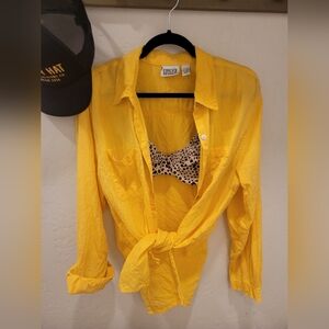 Chico's 100% Linen Shirt Sunshine Yellow Size 2
